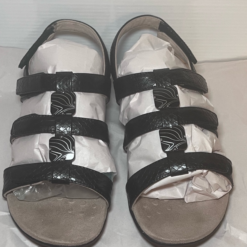 Vionic Rest Amber Blackstrap Croc Embossed Adjustable Orthotic Walking Sandals 7